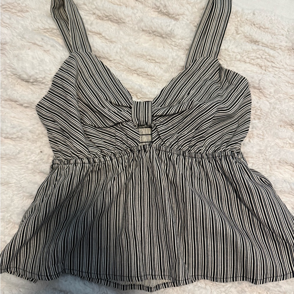 Striped Black and White Sleeveless Peplum Top